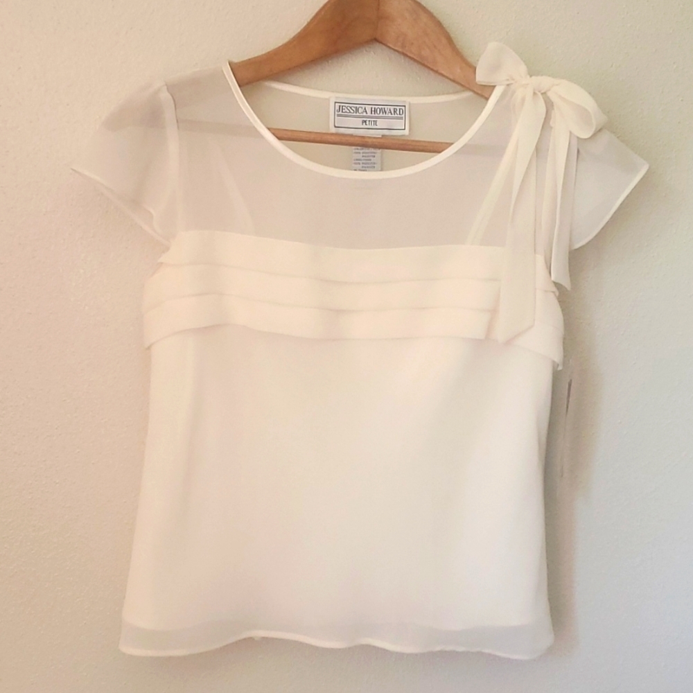 Jessica Howard Ivory Blouse with Sheer Top and Bow